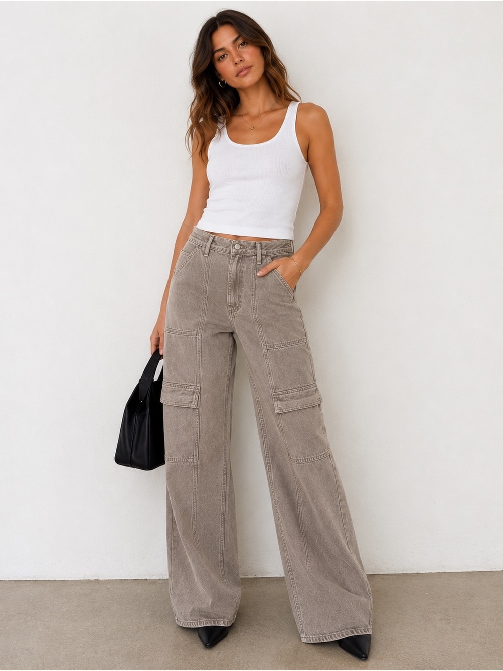 AGOLDE Utility Carpenter Wide Leg Jeans Taupe Gray High Rise Size 25